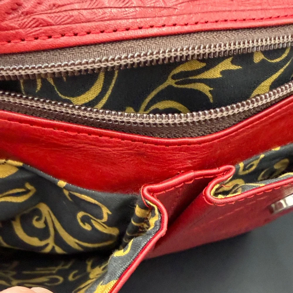 Red and Black Embossed Leather Crossbody Bag - Picture 4 of 13